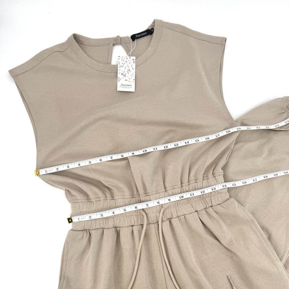 Automet Beige Women’s Size Medium Cap Sleeve Open Back Boho Jumper Romper - Picture 6 of 10